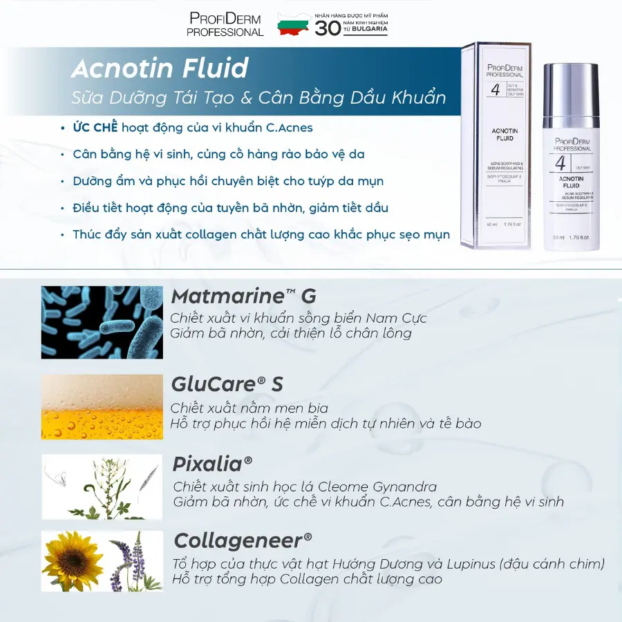 Acnotin Fluid - Sữa dưỡng hỗ trợ tái tạo và cân bằng dầu khuẩn Acnotin Fluid - Sữa dưỡng hỗ trợ tái tạo và cân bằng dầu khuẩn