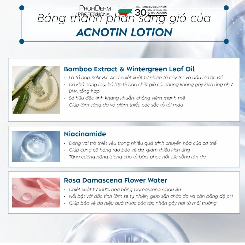 3 Hoạt chất vàng của acnotin lotion 3 Hoạt chất vàng của acnotin lotion